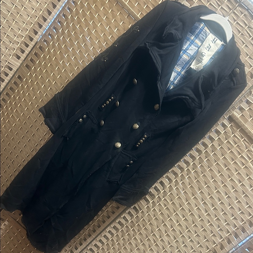 Yag Couture Black Coat with Blue Plaid Lining